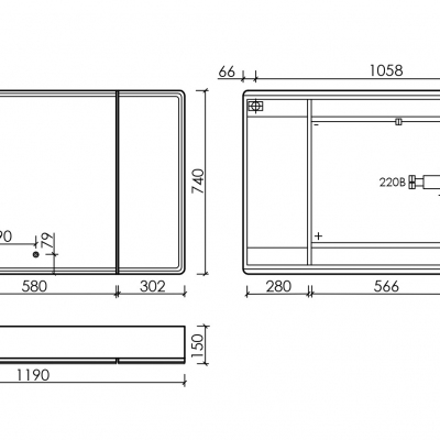 Зеркальный шкаф SANCOS Mirror 1190x150х740 мм, с LED подсветкой, MI120EG