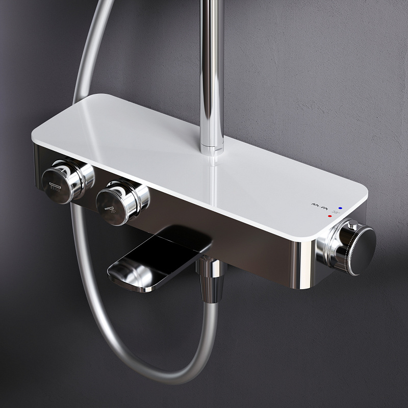 Душевая система AM.PM Inspire 2.0 F0750A500 стойка с тропическим душем, термостатом, смесителем, изливом, хром