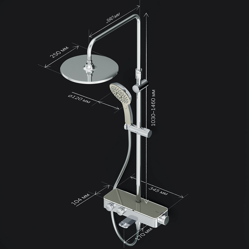 Душевая система AM.PM Inspire 2.0 F0750A500 стойка с тропическим душем, термостатом, смесителем, изливом, хром