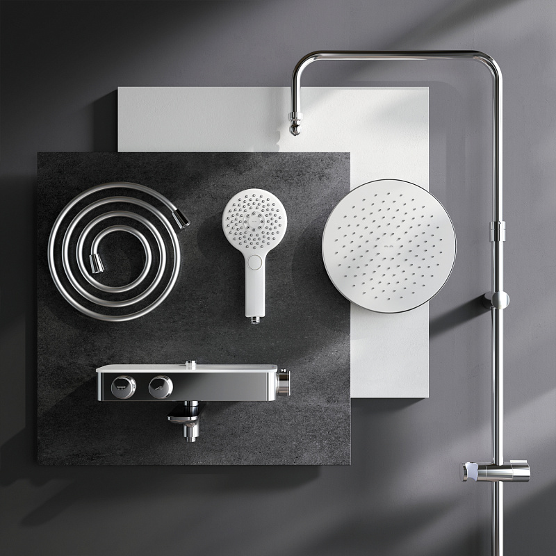 Душевая система AM.PM Inspire 2.0 F0750A500 стойка с тропическим душем, термостатом, смесителем, изливом, хром