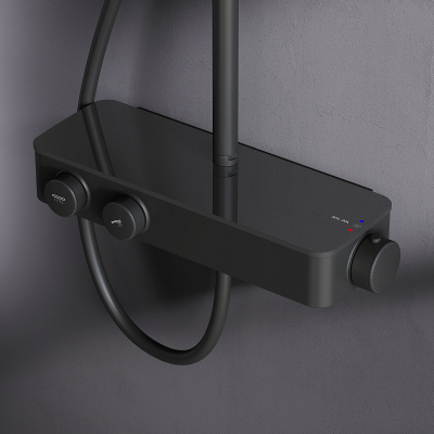 Душевая система AM.PM Inspire 2.0 F0750A422 стойка с тропическим душем, термостатом, смесителем, черная матовая