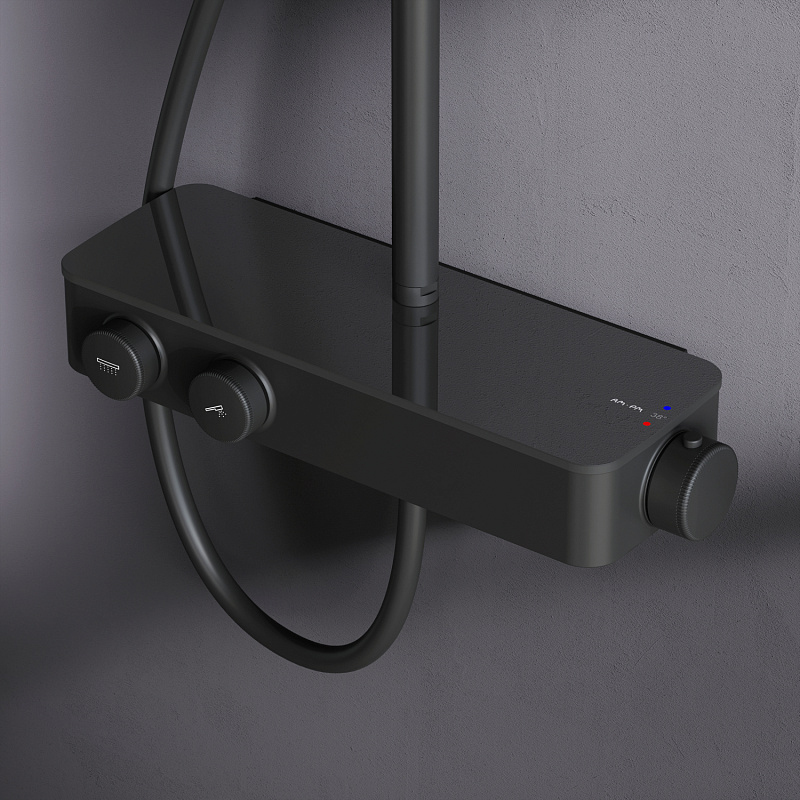 Душевая система AM.PM Inspire 2.0 F0750A422 стойка с тропическим душем, термостатом, смесителем, черная матовая