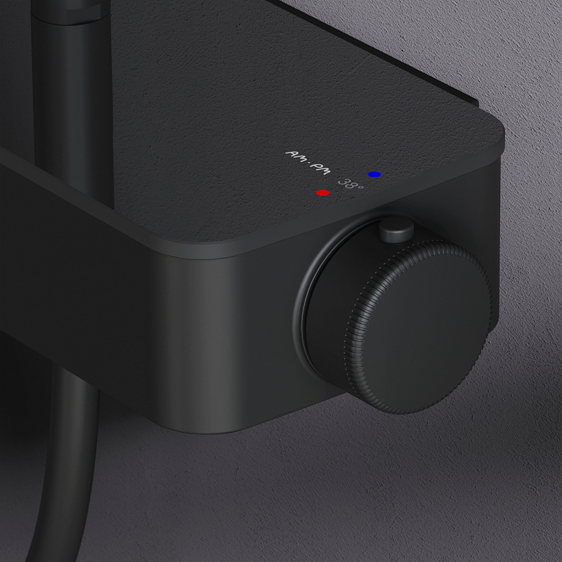 Душевая система AM.PM Inspire 2.0 F0750A422 стойка с тропическим душем, термостатом, смесителем, черная матовая