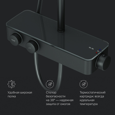 Душевая система AM.PM Inspire 2.0 F0750A422 стойка с тропическим душем, термостатом, смесителем, черная матовая