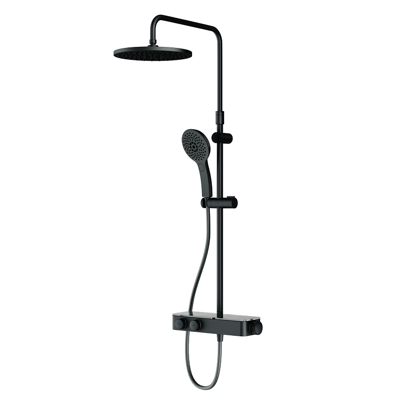 Душевая система AM.PM Inspire 2.0 F0750A422 стойка с тропическим душем, термостатом, смесителем, черная матовая