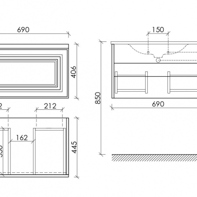 Тумба подвесная SANCOS Very 690х445х406, c одним ящиком оснащенным доводчиками, Doha Soft ,VR70SM