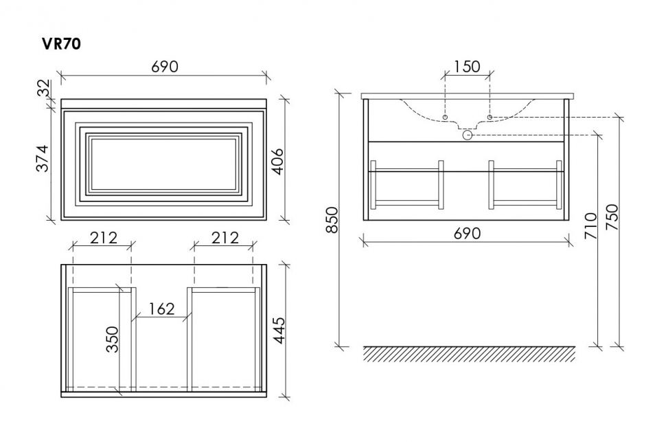 Тумба подвесная SANCOS Very 690х445х406, c одним ящиком оснащенным доводчиками, Doha Soft ,VR70SM