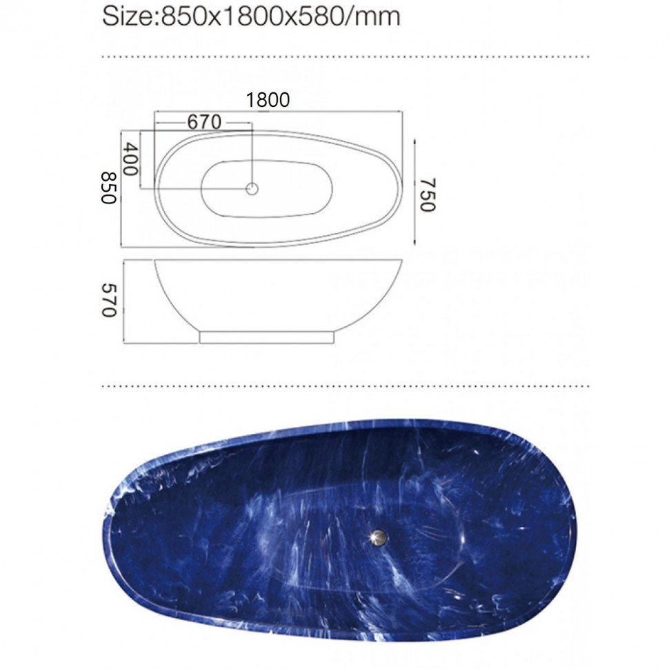 Ванна Frank F180 Морское свечение 180x85 см, 12511