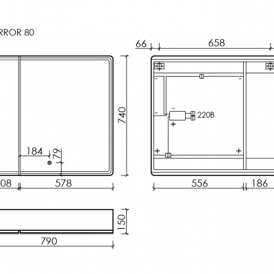 Зеркальный шкаф SANCOS Mirror 790x150х740 мм, с LED подсветкой, MI80EG