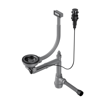 Арматура с клапаном-автоматом для одночашевых моек с прямоугольным переливом и декоративным элементом для корзины Omoikiri WK-1-A-GM, 4956470