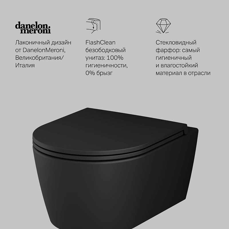 Унитаз подвесной AM.PM Func C8F1700MBSC (глубина 49 см) безободковый с сиденьем микролифт, черный матовый
