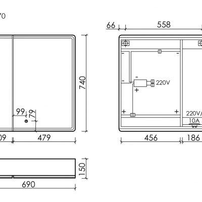Зеркальный шкаф SANCOS для ванной комнаты SANCOS Mirror 690x150х740 мм, с LED подсветкой, цвет дуб галифакс натуральный, с розеткойарт. MI70EG