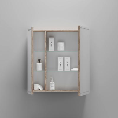 Зеркальный шкаф SANCOS для ванной комнаты SANCOS Mirror 690x150х740 мм, с LED подсветкой, цвет дуб галифакс натуральный, с розеткойарт. MI70EG