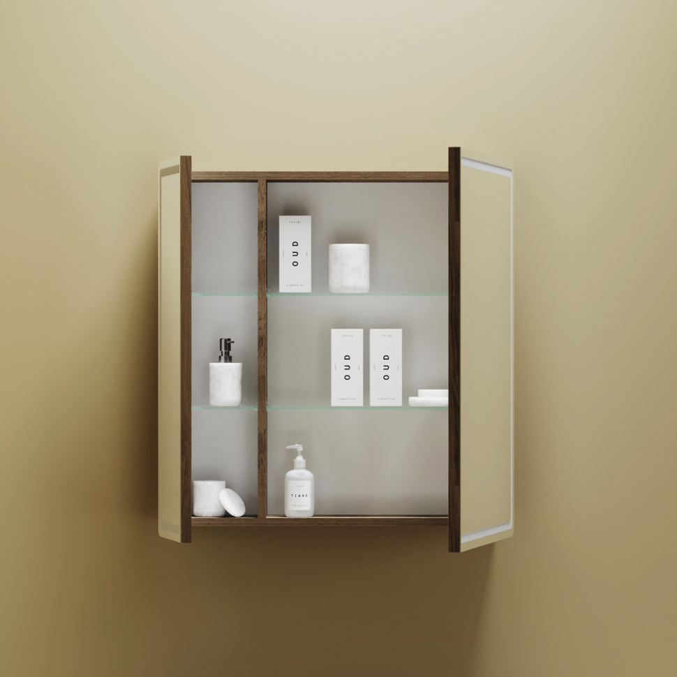 Зеркальный шкаф SANCOS для ванной комнаты SANCOS Mirror 690x150х740 мм, с LED подсветкой, цвет дуб чарльстон, с розеткой, MI70ECH