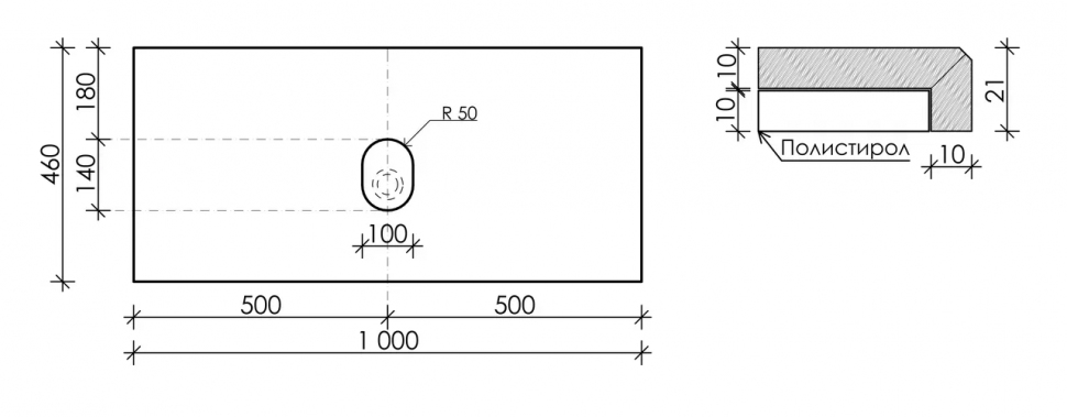 Столешница для ванной комнаты SANCOS 1000х460 без отверстия под смеситель, цвет black sky, артикул TT100A1, TT100A1
