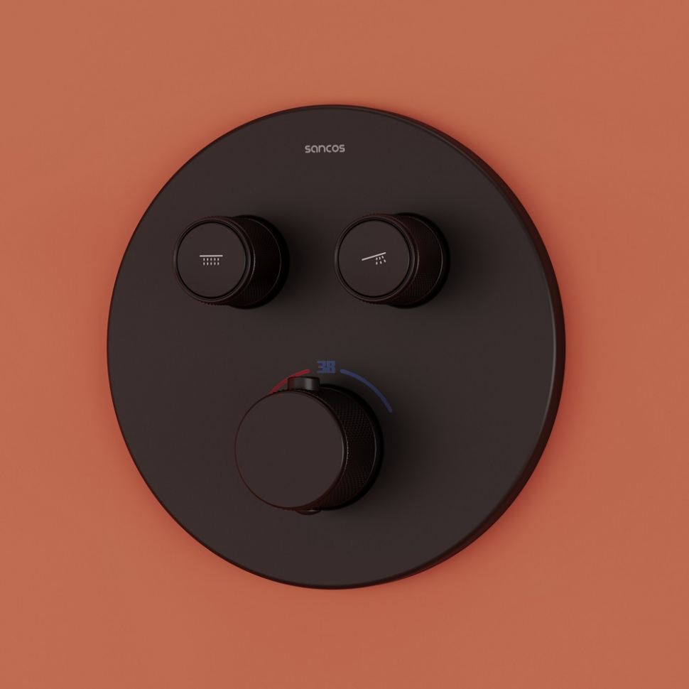 Душевой комплект SANCOS Link встраиваемый, c термостатическим смесителем, цвет черный матовый, SC3005MB