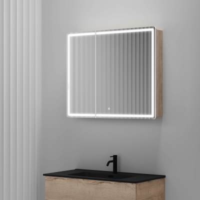 Зеркальный шкаф SANCOS для ванной комнаты SANCOS Mirror 890x150х740 мм, с LED подсветкой, цвет дуб галифакс натуральный, MI90EG