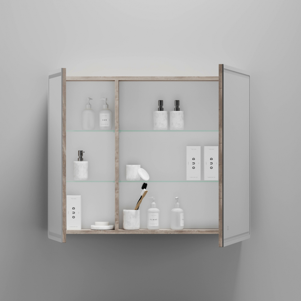 Зеркальный шкаф SANCOS для ванной комнаты SANCOS Mirror 890x150х740 мм, с LED подсветкой, цвет дуб галифакс натуральный, MI90EG