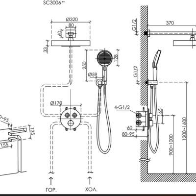 Душевой комплект SANCOS Space встраиваемый c термостатическим смесителем, цвет брашированное золото , SC3006BG