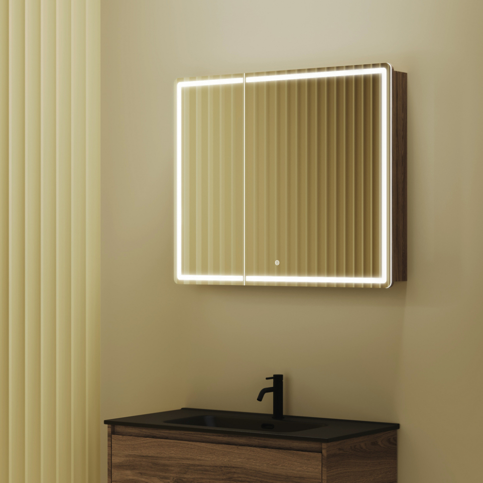 Зеркальный шкаф SANCOS для ванной комнаты SANCOS Mirror 890x150х740 мм, с LED подсветкой, цвет дуб чарльстон, MI90ECH