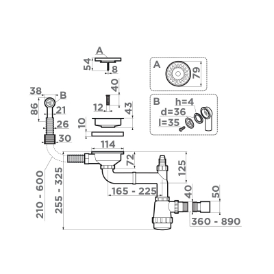 Арматура для одночашевых моек с круглым переливом Omoikiri WK-1CL-R-AB022, 4956615
