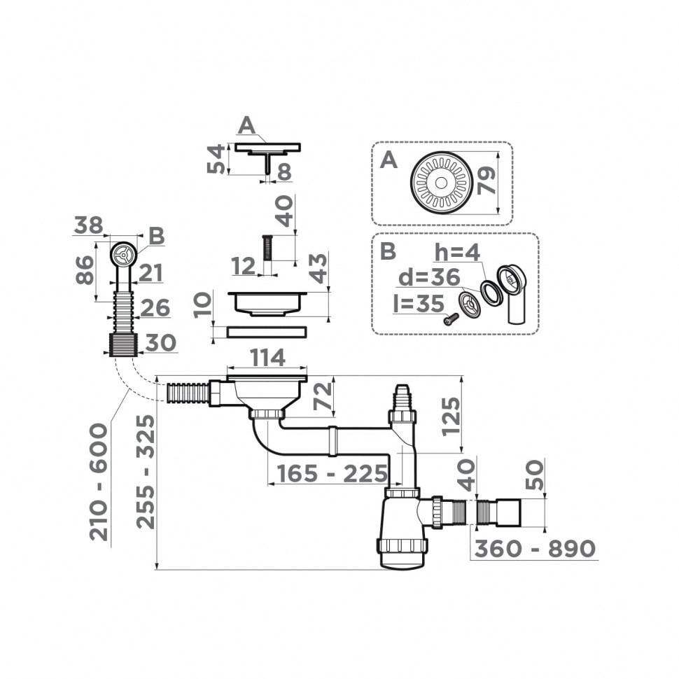 Арматура для одночашевых моек с круглым переливом Omoikiri WK-1CL-R-AB022, 4956615
