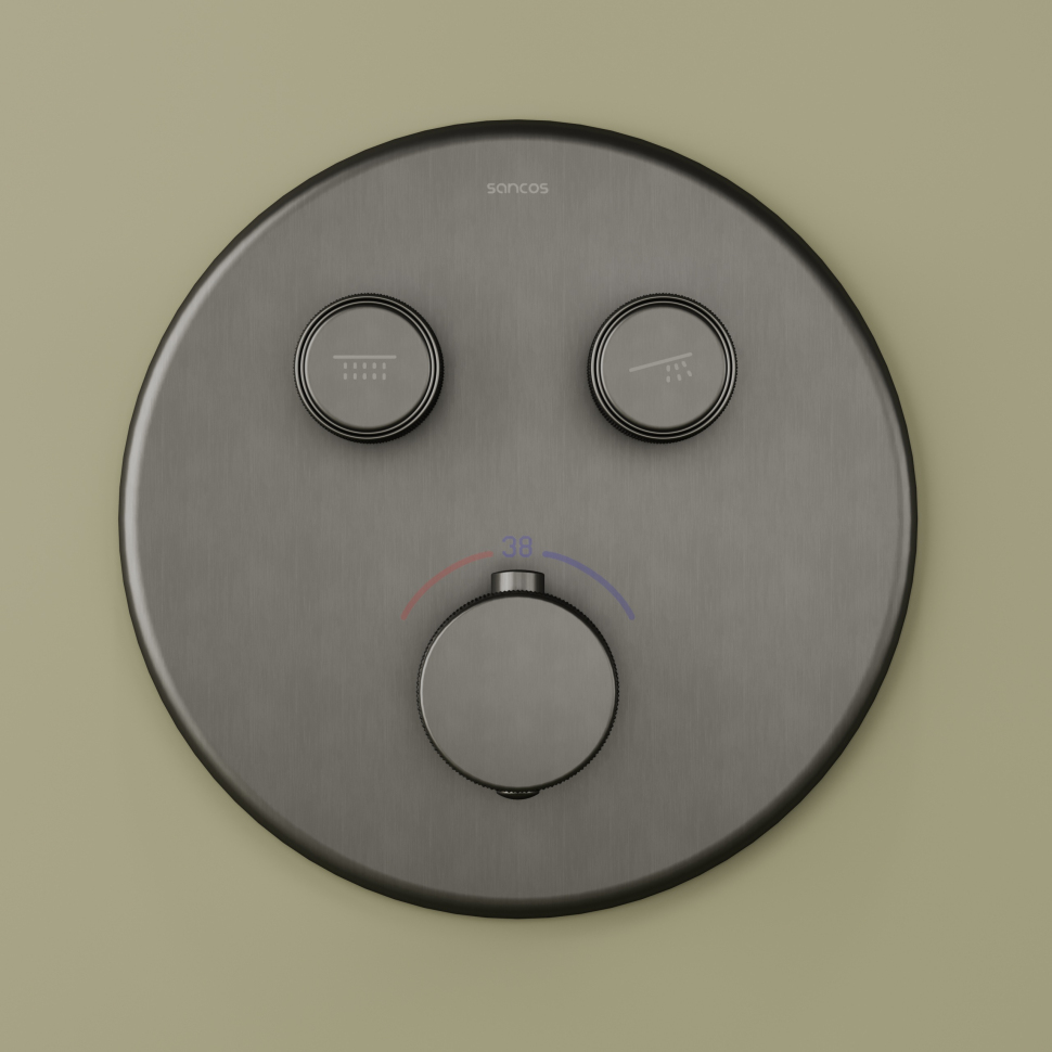 Душевой комплект SANCOS Space встраиваемый c термостатическим смесителем, цвет вороненая сталь , SC3006GMG