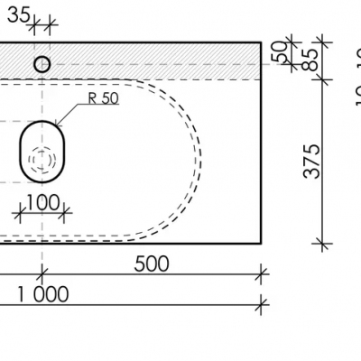 Столешница для ванной комнаты SANCOS 1000х460 с отверстием под смеситель, цвет kreman, артикул TT100A2X, TT100A2X