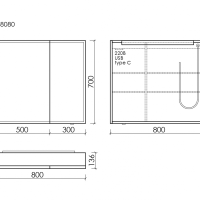 Зеркальный шкаф SANCOS для ванной комнаты из алюминия SANCOS Evoke 800x700х136 мм с LED подсветкой арт. SC8080