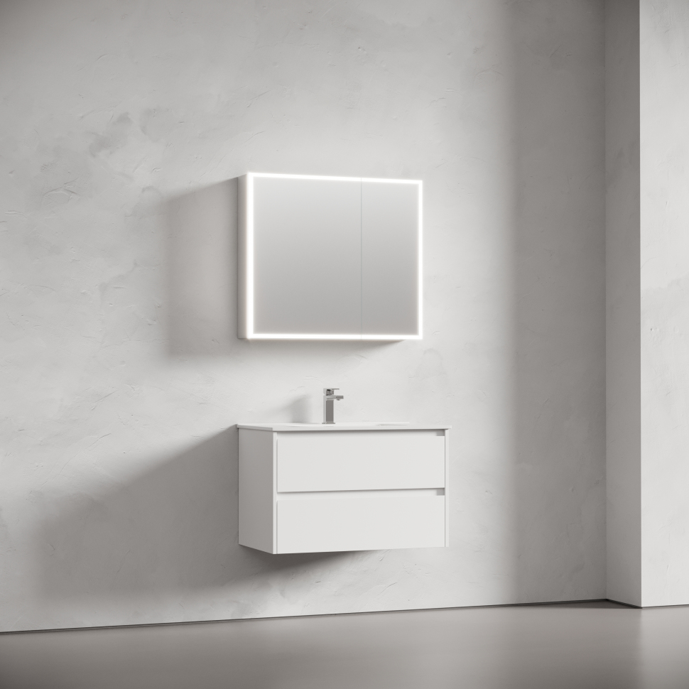 Зеркальный шкаф SANCOS для ванной комнаты из алюминия SANCOS Evoke 800x700х136 мм с LED подсветкой арт. SC8080