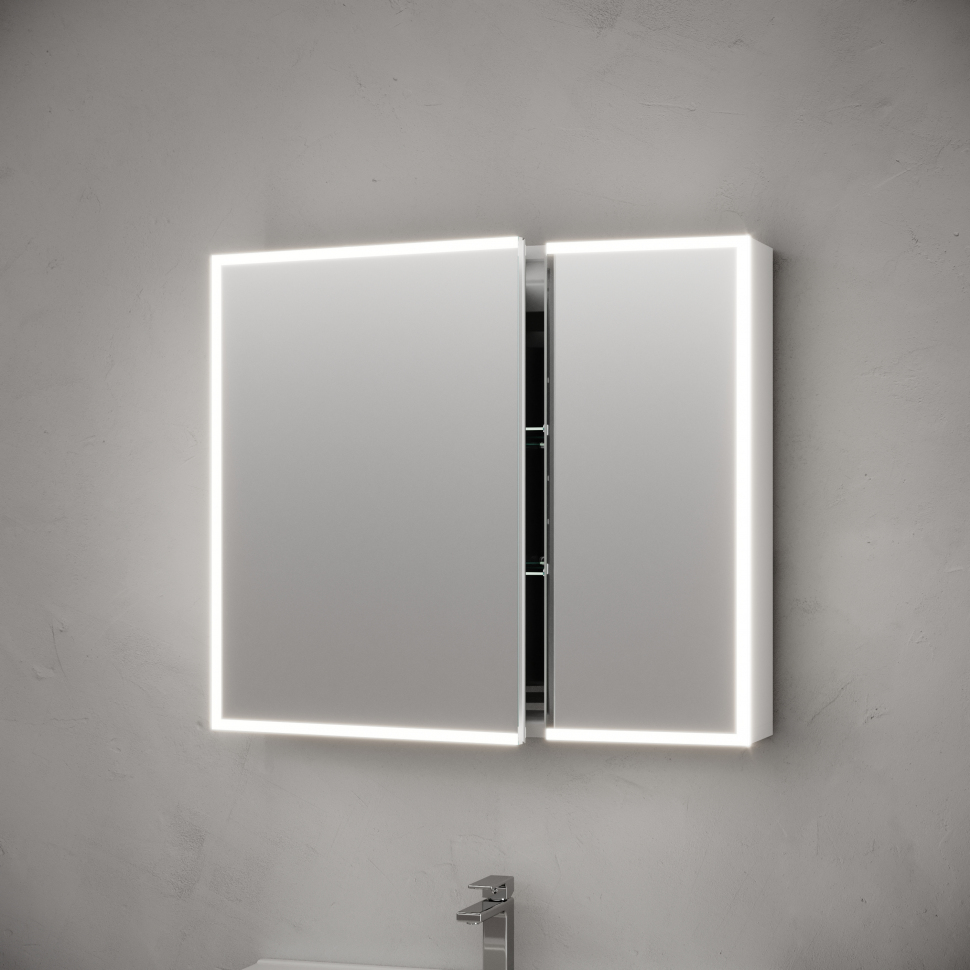 Зеркальный шкаф SANCOS для ванной комнаты из алюминия SANCOS Evoke 800x700х136 мм с LED подсветкой арт. SC8080