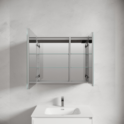 Зеркальный шкаф SANCOS для ванной комнаты из алюминия SANCOS Evoke 800x700х136 мм с LED подсветкой арт. SC8080