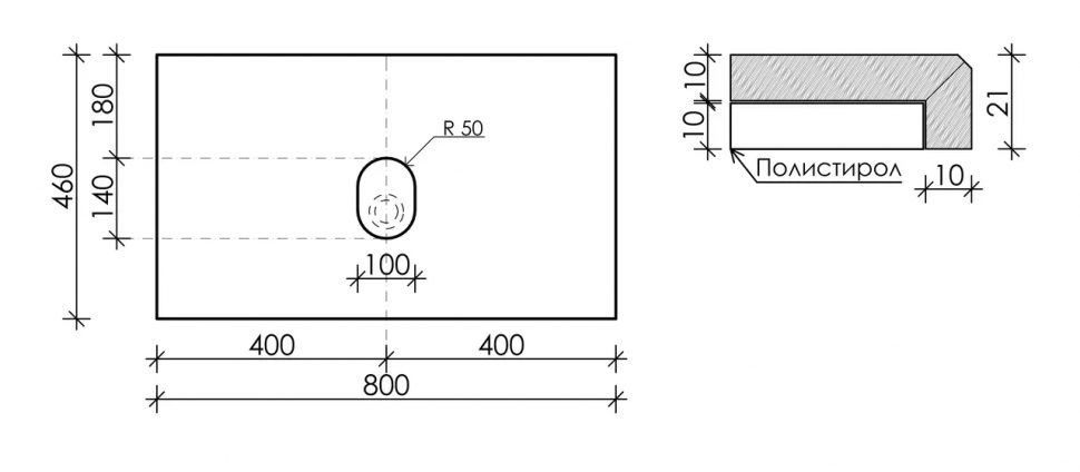 Столешница для ванной комнаты SANCOS 800х460 без отверстия под смеситель, цвет black sky, артикул TT80A1, TT80A1