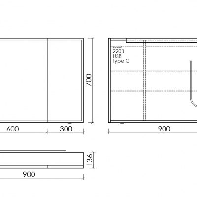 Зеркальный шкаф SANCOS для ванной комнаты из алюминия SANCOS Evoke 900x700х136 мм с LED подсветкой, SC8090
