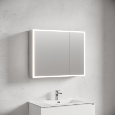 Зеркальный шкаф SANCOS для ванной комнаты из алюминия SANCOS Evoke 900x700х136 мм с LED подсветкой, SC8090