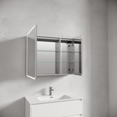 Зеркальный шкаф SANCOS для ванной комнаты из алюминия SANCOS Evoke 900x700х136 мм с LED подсветкой, SC8090