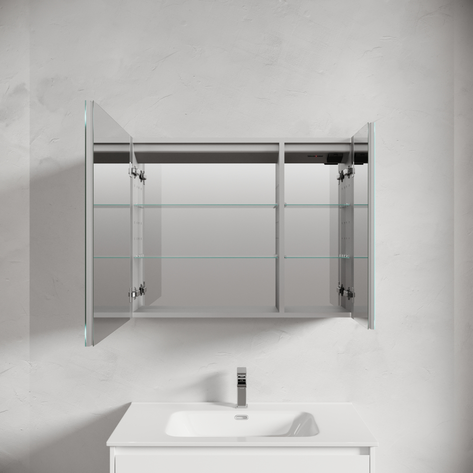 Зеркальный шкаф SANCOS для ванной комнаты из алюминия SANCOS Evoke 900x700х136 мм с LED подсветкой, SC8090