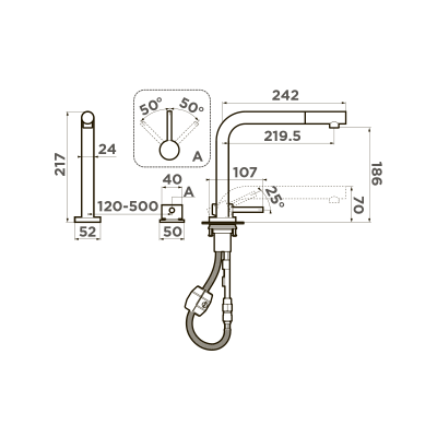 Смеситель для кухни Omoikiri Nara-S-BN латунь/нержавеющая сталь, 4994329