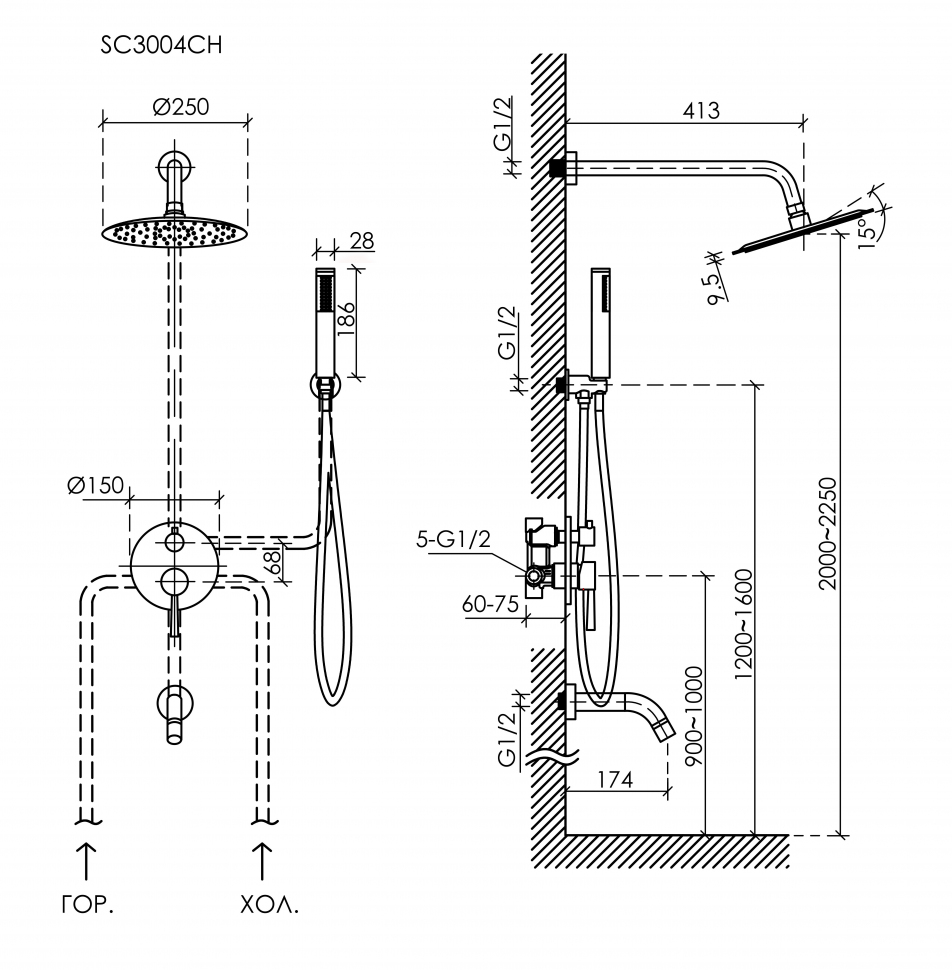 Душевой комплект SANCOS Select встраиваемый для ванны/душа, цвет хром, SC3004CH