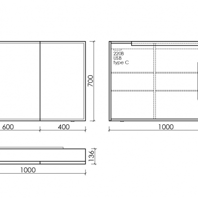 Зеркальный шкаф SANCOS для ванной комнаты из алюминия SANCOS Evoke1000x700х136 мм с LED подсветкой, SC80100