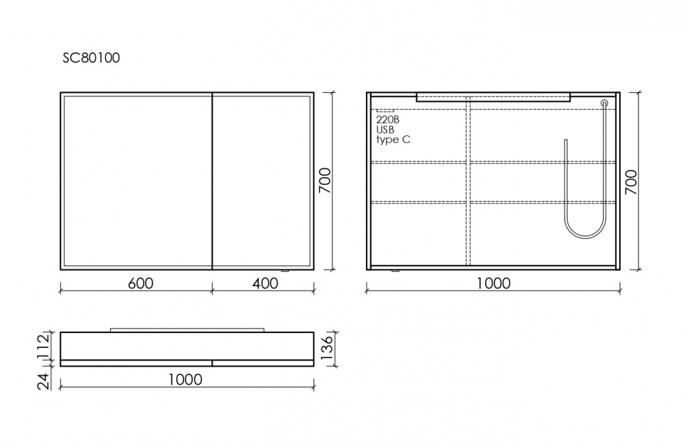 Зеркальный шкаф SANCOS для ванной комнаты из алюминия SANCOS Evoke1000x700х136 мм с LED подсветкой, SC80100