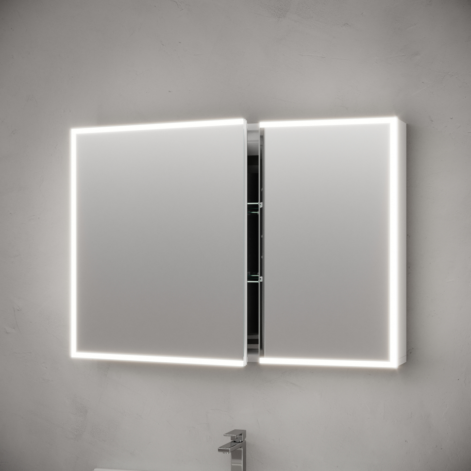 Зеркальный шкаф SANCOS для ванной комнаты из алюминия SANCOS Evoke1000x700х136 мм с LED подсветкой, SC80100