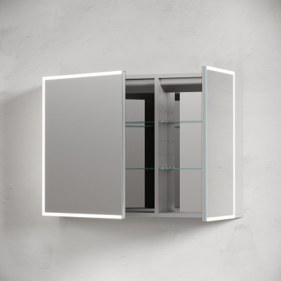 Зеркальный шкаф SANCOS для ванной комнаты из алюминия SANCOS Evoke1000x700х136 мм с LED подсветкой, SC80100