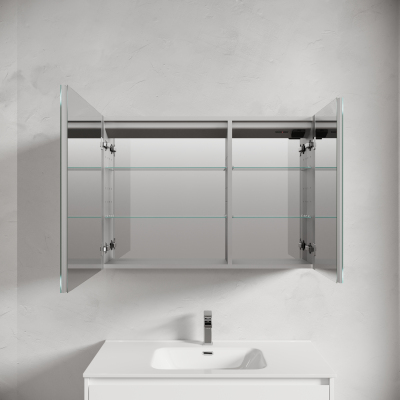 Зеркальный шкаф SANCOS для ванной комнаты из алюминия SANCOS Evoke1000x700х136 мм с LED подсветкой, SC80100