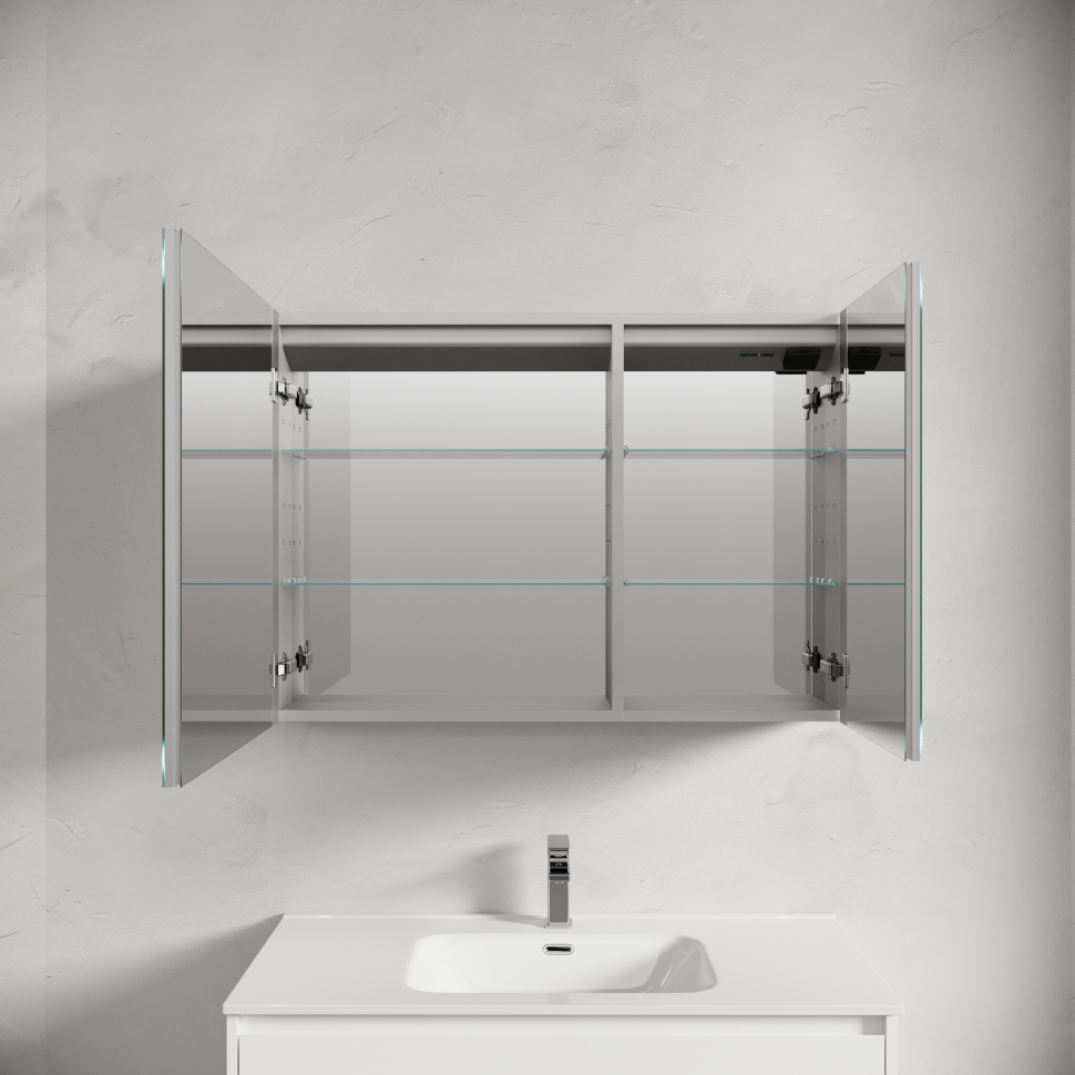 Зеркальный шкаф SANCOS для ванной комнаты из алюминия SANCOS Evoke1000x700х136 мм с LED подсветкой, SC80100