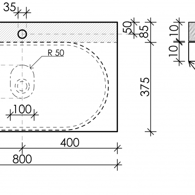 Столешница для ванной комнаты SANCOS 800х460 с отверстием под смеситель, цвет black sky, артикул TT80A1X, TT80A1X