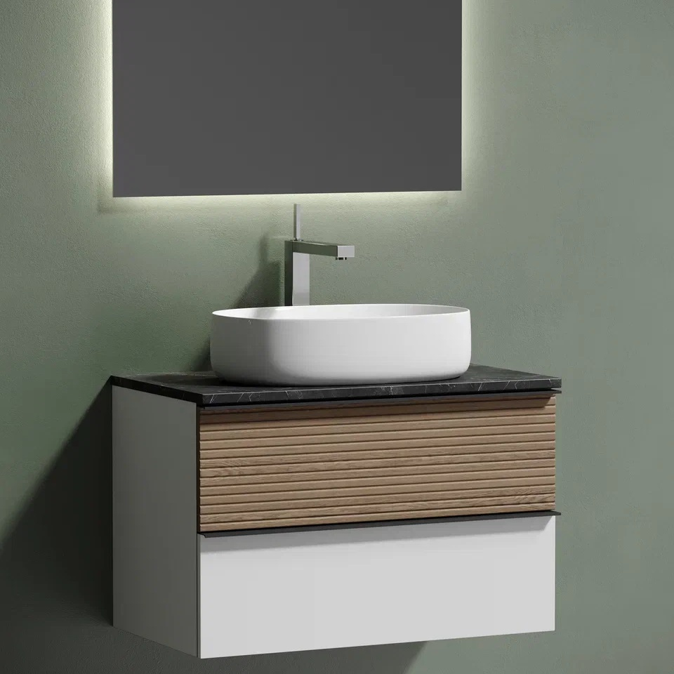 Столешница для ванной комнаты SANCOS 800х460 с отверстием под смеситель, цвет black sky, артикул TT80A1X, TT80A1X