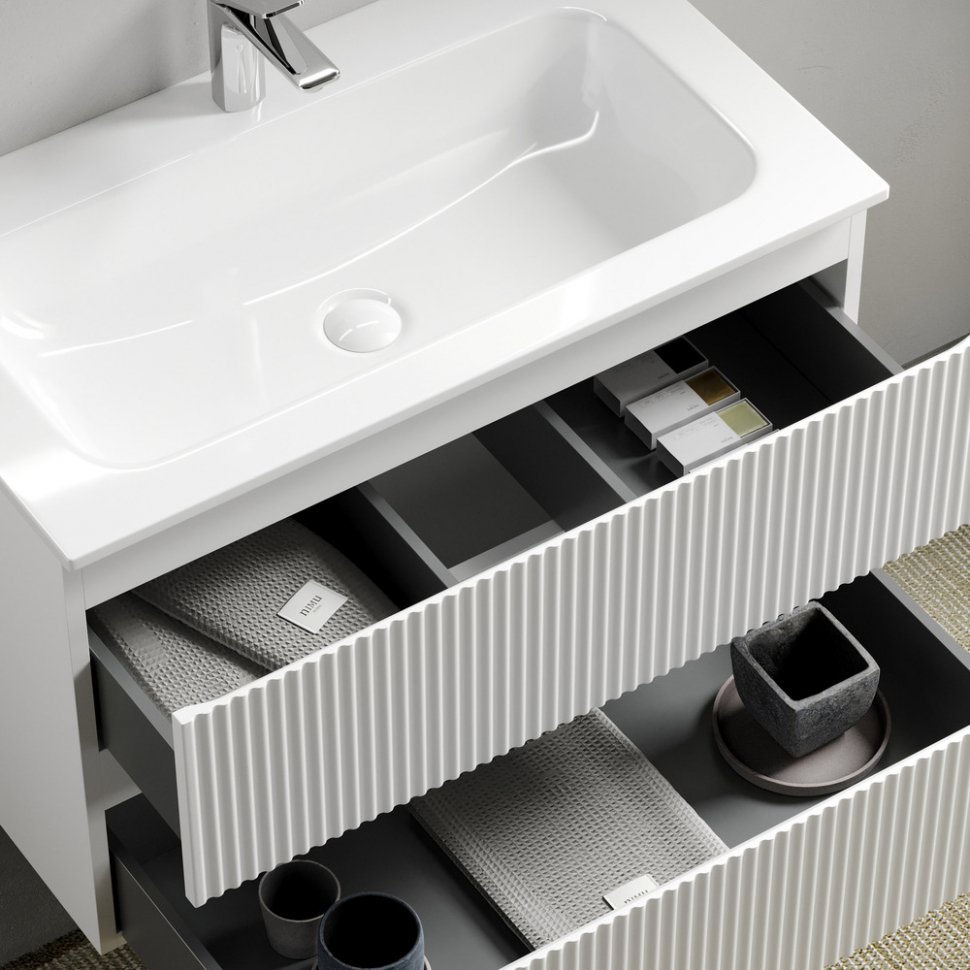 Тумба подвесная SANCOS Snob R, Bianco 790х445х500, под столешницу без отверстия под смеситель, цвет Black Sky, SNR80W