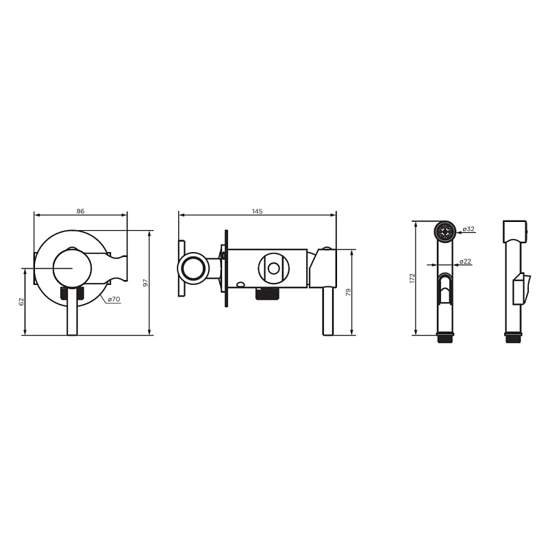 Гигиенический душ со смесителем Dorff Logic D3075000 хром встраиваемый, шланг 1500, держатель