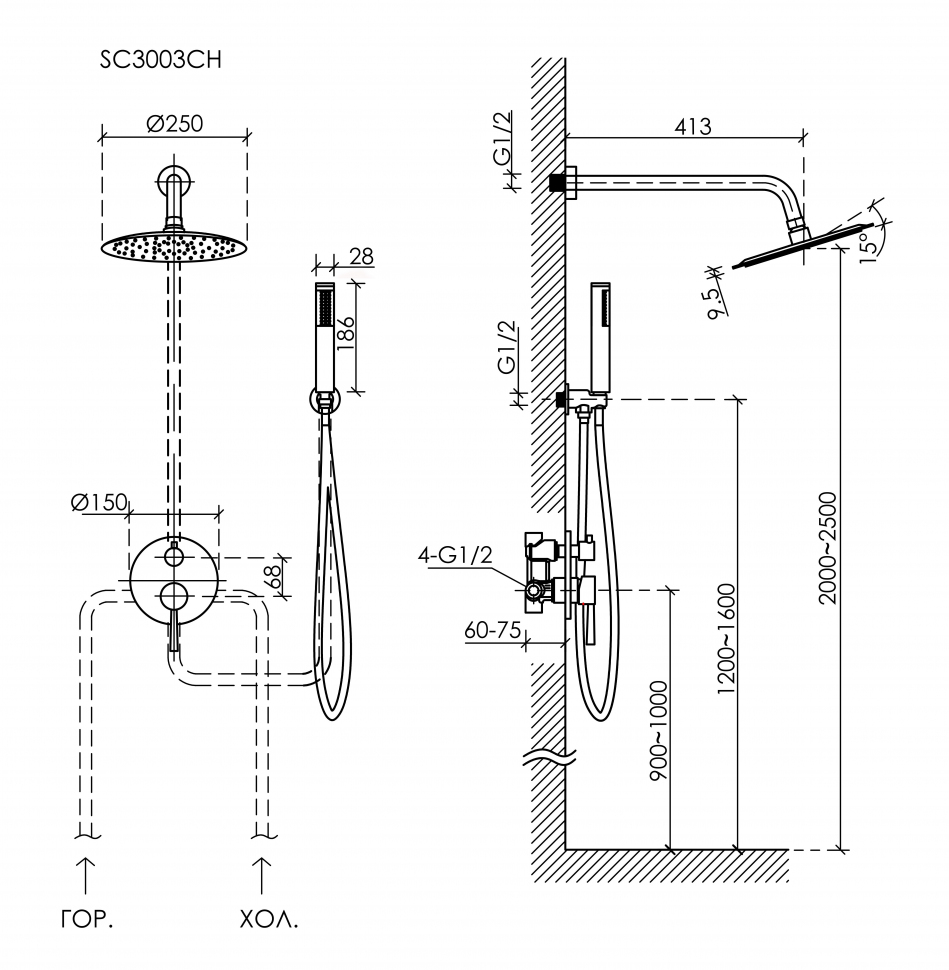 Душевой комплект SANCOS Select встраиваемый для душа, цвет хром, SC3003CH